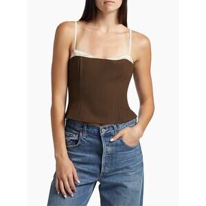 Reformation Melanie Lace Trim Crop Top Brown Cream Size 6 NWOT Sweetheart Neck